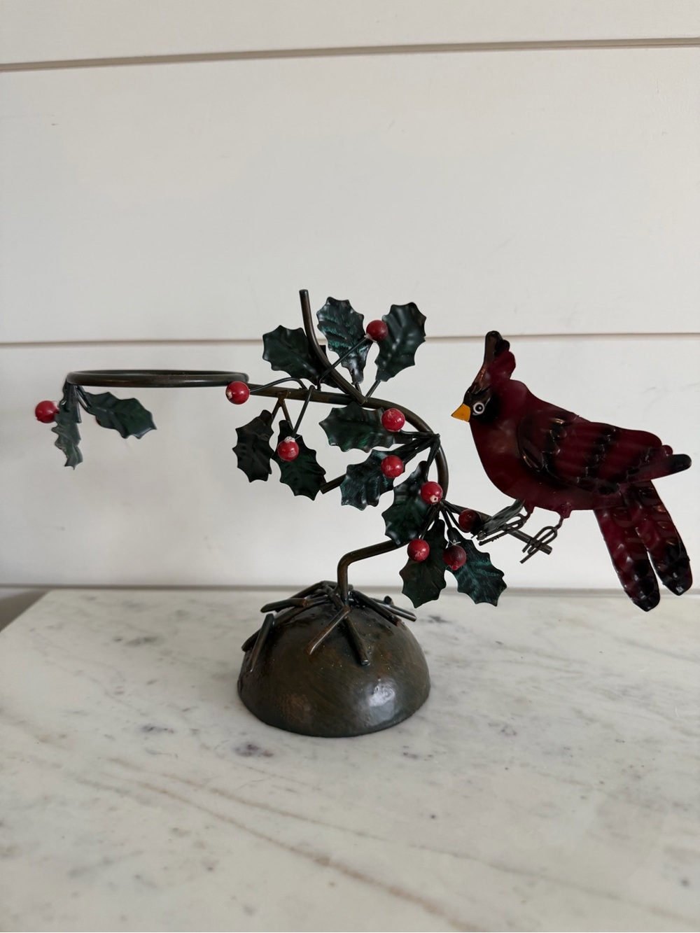 Vintage Votive Metal Holder Christmas Cardinal Holy